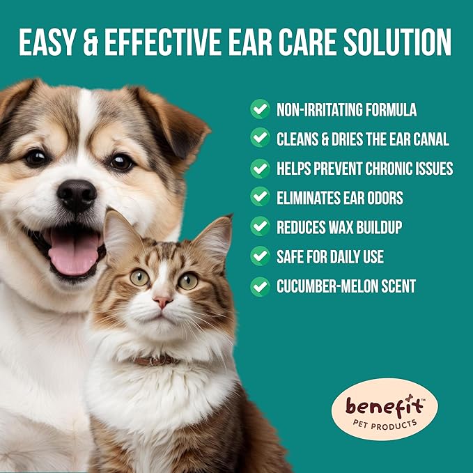 Benefit Pet Products Dog Ear Wipes - Ear Cleaner for Dogs to Prevent Infections, Itching &amp; Odor - Aloe &amp; Eucalyptus, Grooming Wipes - 100 Count