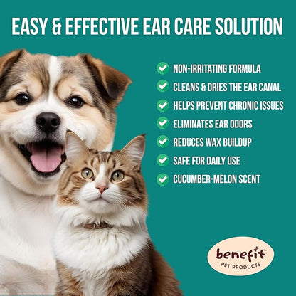 Benefit Pet Products Dog Ear Wipes - Ear Cleaner for Dogs to Prevent Infections, Itching &amp; Odor - Aloe &amp; Eucalyptus, Grooming Wipes - 100 Count