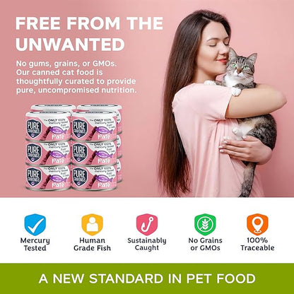 Salmon and Sardine Pate, Canned Wet Cat Food, 100% Mercury-Tested, Moist Can Fish, Grain-Free Protein, Non-GMO, 12 Pack