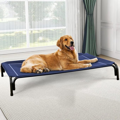 Elevated Dog Bed, Raised Outdoor Dog Bed for Extra Large Sized Dogs, Portable Cooling Pet Cot with Breathable &amp; Washable Mesh, Indoor &amp; Outdoor Pet Hammock with Skid-Resistant Feet.
