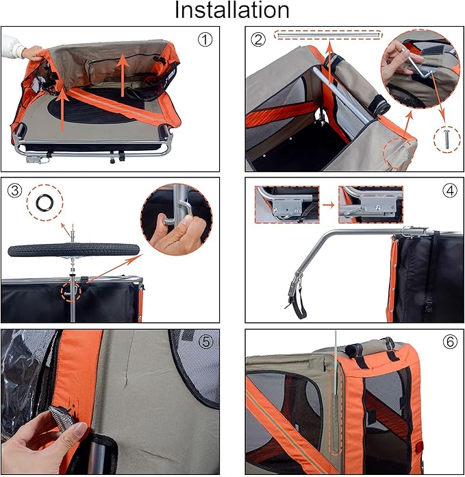 H&amp;B Luxuries Pet Bike Trailer Load 68 Pounds, Suitable for Big and Small Dogs, Folding Storage, Detachable, Easy to Install, Breathable Protective Net Pet Cart