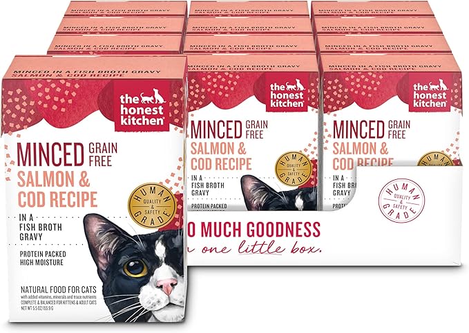 The Honest Kitchen Minced - Salmon &amp; Cod in Fish Broth Gravy Wet Cat Food, 5.5 oz (Pack of 12)