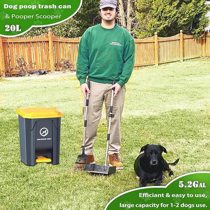 Outdoor Dog Poop Trash Can with Pooper Scooper &amp; 60 Free Poop Bags -15 L/4 Gallon Dog Waste Trash Can Pet Waste Disposal Station with Inner Bucket - Metal Dog Pooper Scooper Great for All Sized Dogs