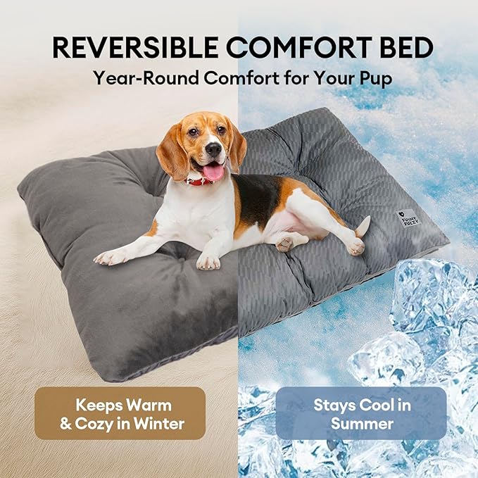 FUNNY FUZZY 35×23 Washable Dog Crate Bed,Orthopedic Cushion Mattress for Large Dogs-Fits 36 Inch Dog Crates, Reversible,Durable &amp; Comfortable Pet Bed,L,Charcoal Grey