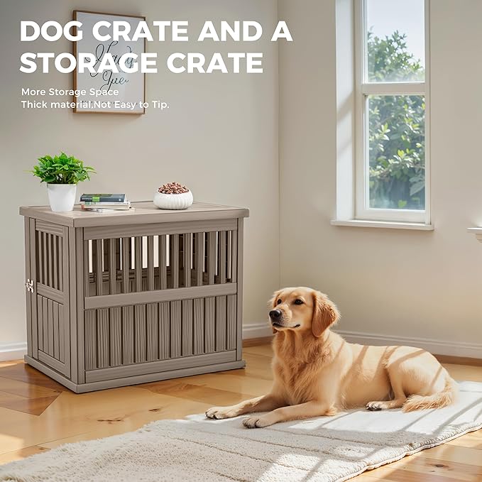 Dog House - Resin Outdoor Dog Kennel with Ventilated Design, Waterproof Dog Bed Shelter for Backyard, Garden &amp; Patio