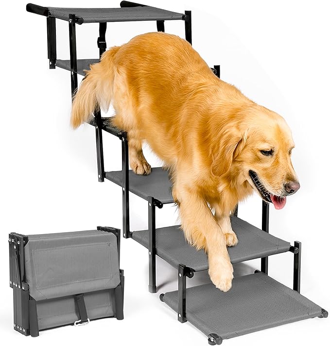 Dog Stairs for Trucks &amp; SUVs – Foldable, Portable Pet Ramp for Large Dogs, Non-Slip Steps Supports Up to 250 lbs