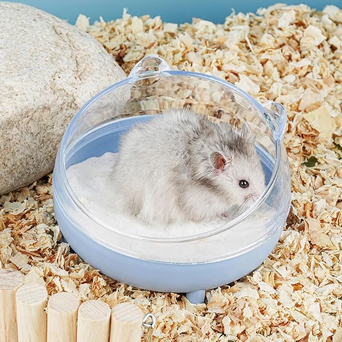 Meow&amp;Woof Hamster Sand Bath Container, Large Sandbox Toilet Gerbil Batheoom, Tiny Chinchilla Dust Bathtub Sand Bath Box for Hamster Cage Accessories 6.5 Inch - Blue