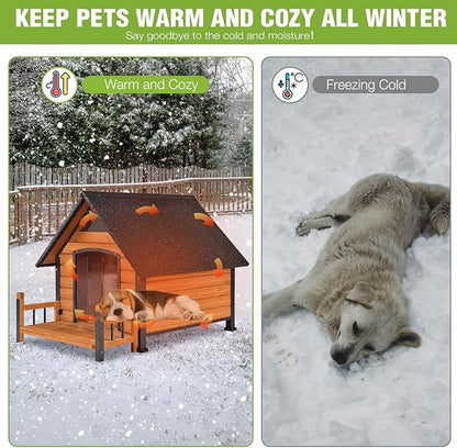Dog House Outdoor Insulated, Sturdy &amp; Warm Winter Puppy Shelter, 45" L Large Dog Kennel with Chew-Proof Iron Frame, Suitable for Small to Large Dogs(Brown)