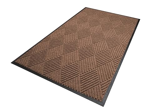 WaterHog Diamond | Commercial-Grade Entrance Mat with Rubber Border – Indoor/Outdoor, Quick Drying, Stain Resistant Door Mat (Medium Brown, 6&