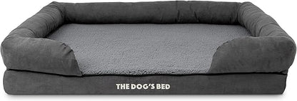 The Dog’s Bed, XL Grey Plush 43.5x34,Solid Memory Foam, Pain Relief: Arthritis, Hip &amp; Elbow Dysplasia, Post Surgery, Lameness, Supportive, Calming, Waterproof Washable Cover, Veterinary Approved