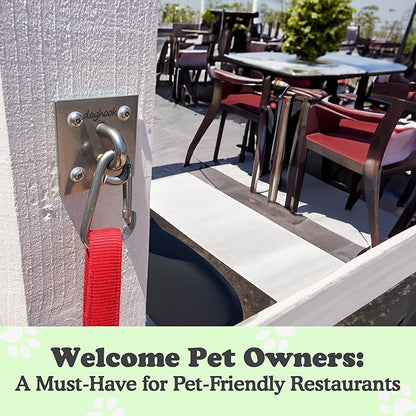 Canine Hitch- Secure Dog Leash Parking Wall Large Hook with Clip 6 Pack - Tie Out Stainless Steel &amp; ABS Mounting Plate for Strength - Practical Lead Management for Home &amp; Business