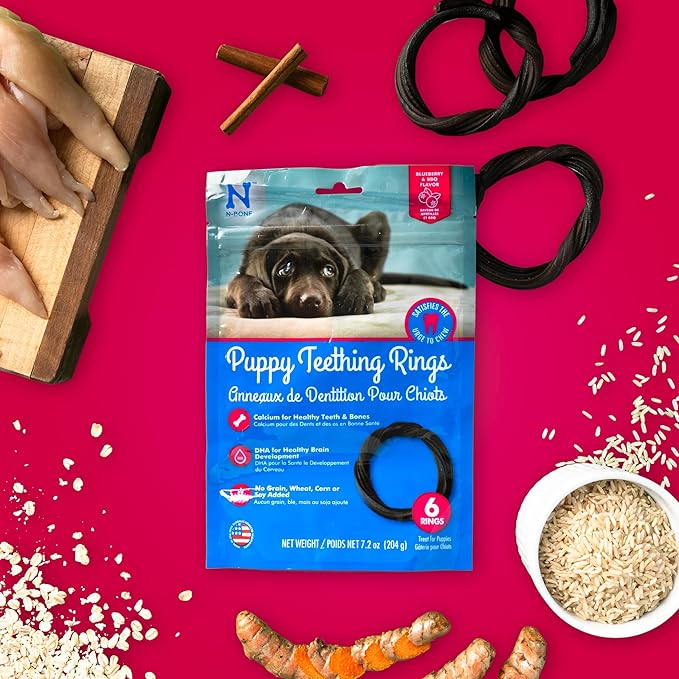 N-Bone Puppy Teething Rings Grain-Free Blueberry &amp; BBQ Flavor Dog Treat, 6 Count Bag, 7.2-oz