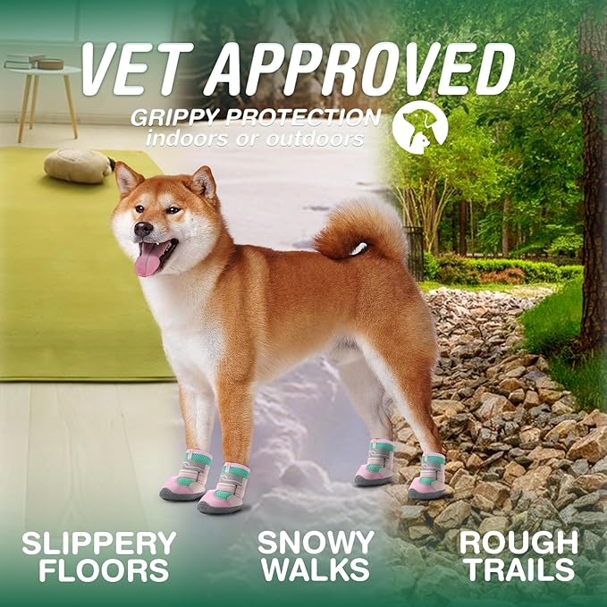 Dog Shoes for Large Dogs, Anti-Slip Dog Boots for Winter Snow, Hot Pavement, Dog Booties &amp; Paw Protectors Pink Size 8