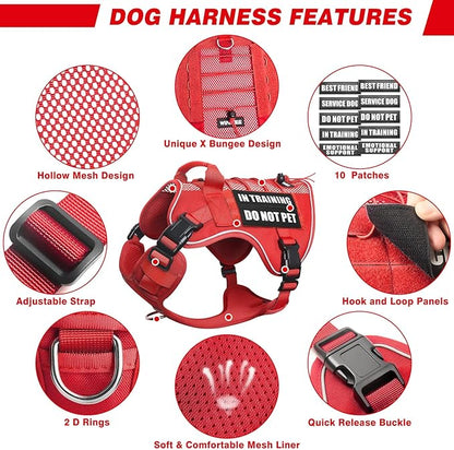 WINSEE Service Dog in Training Mesh Harness with 10 Pet Patches, Soft Air Mesh Breathable Tactical Dog Molle Vest, Reflective Military Pet Vest for Walking Hiking for Medium Dogs