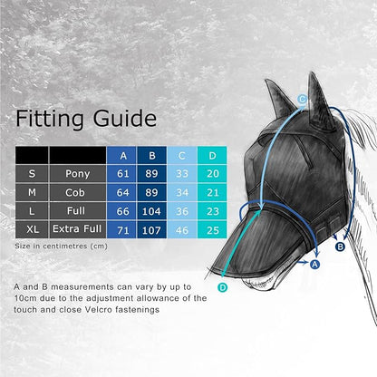 Harrison Howard CareMaster Horse Fly Mask Half Face with Ears Silver/Blue Retro Medium Cob