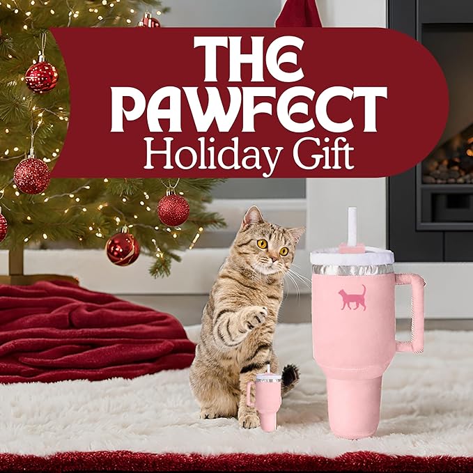 Kitty Cup Tumbler Cat Toy – Funny Cat Birthday Gifts with Catnip &amp; Crinkle Paper, Cute Girl Kitten Toys (Pink Peach Dust)