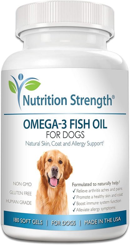 Omega 3 Fish Oil Soft Gels for Dogs with EPA &amp; DHA Fatty Acids for Heart, Skin, Coat &amp; Allergy Support, Hip &amp; Joint &amp; Arthritis Dog Supplement, 180 Soft Gels
