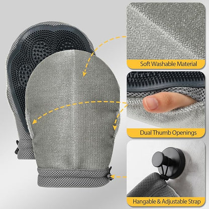 HEYWEAN Double Sided Pet Hair Removal Gloves Brush Reusable Dog Cat Electrostatic Hair Remover with Silicone Brush for Bathing Grooming Glove Tool 1 Pcs (PetHair-R1)