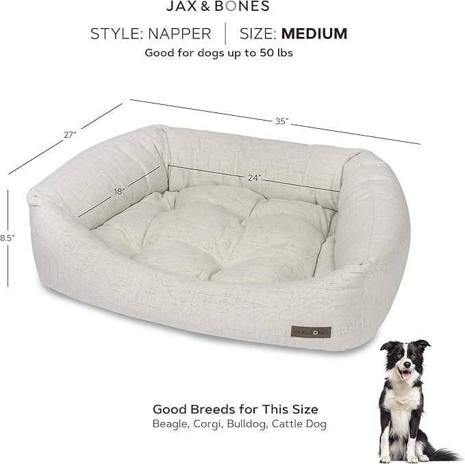 Jax &amp; Bones Dog Napper - Machine Washable Shag Bed for Dogs - Extra Heavy Duty Bolstered Sides - Medium White Dog Mat | 35 x 27 Inches