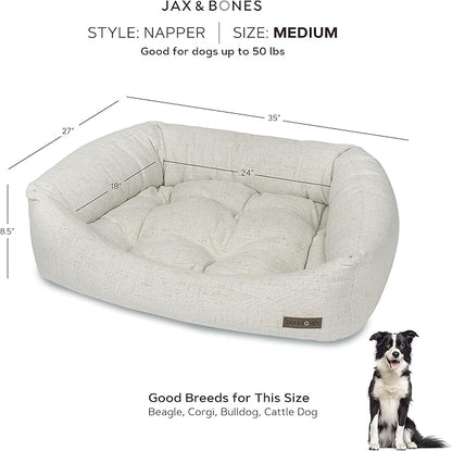 Jax &amp; Bones Dog Napper - Machine Washable Shag Bed for Dogs - Extra Heavy Duty Bolstered Sides - Medium White Dog Mat | 35 x 27 Inches