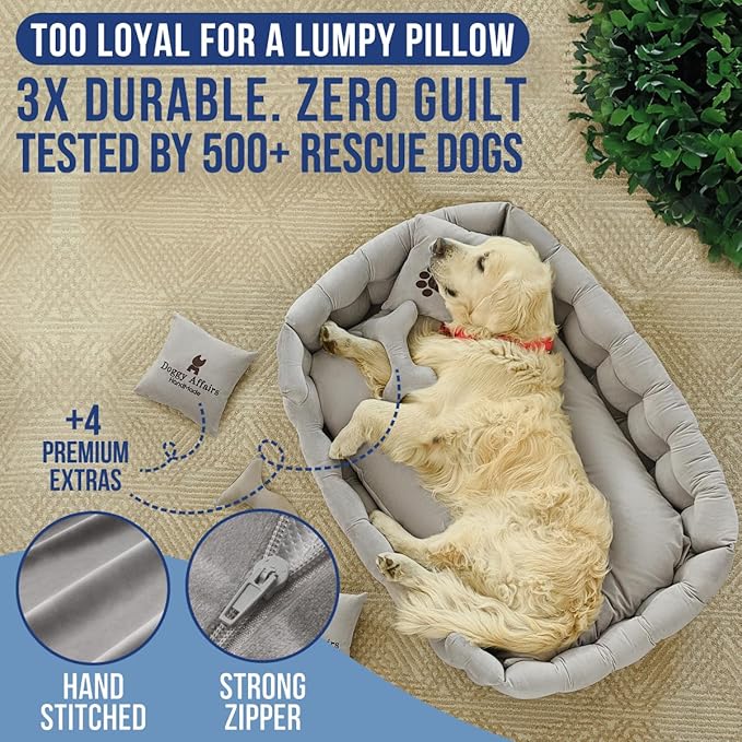 Luxury Dog Bed Chesterfield – Handcrafted Velvet Throne for Dogs | Joint Support, Calming &amp; Temp-Regulating Comfort | Durable 5+ Years, Anti-Claw, Washable 100+ Times – XL, Grey
