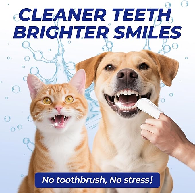 Wellix 100 Count Dog Teeth Cleaning Wipes for Dogs &amp; Cats - Natural Formula Dental Care Finger Wipes Reduces Dog Plaque, Tartar &amp; Bad Breath - No-Rinse Disposable Dog Dental Wipes