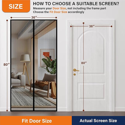 Magnetic Screen Door, Keep Bugs Out, Pet &amp; Kid Friendly，Works with Front Doors, Sliding Doors,Fit Door Size 34 x 78 Inches ‎Black