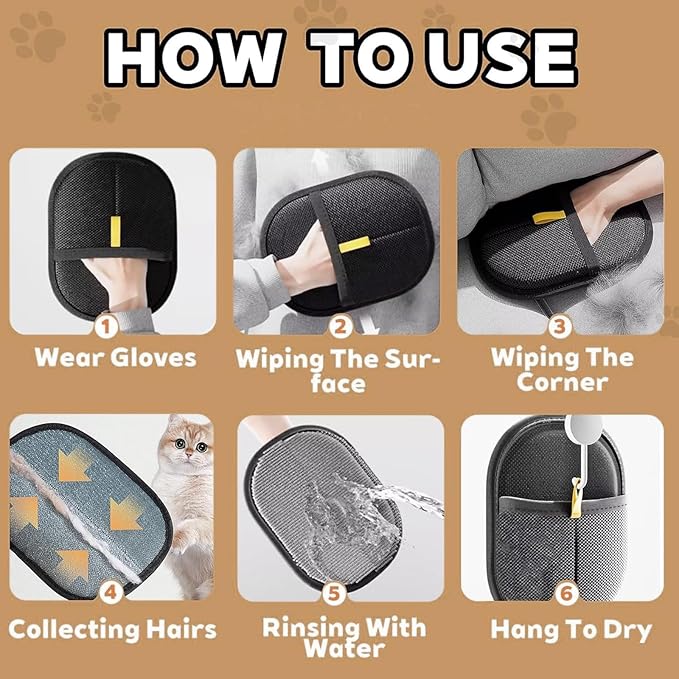 2025 Upgraded Pet Hair Removal Glove |Double-Sided – Reusable Grooming &amp; Bathing Glove for Dogs and Cats |Soft Silcone Touch |Easy Deshedding and Cleaning Mitt (Black, 2 PCS)