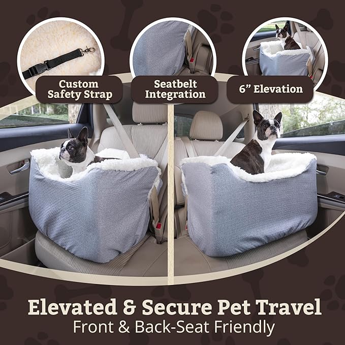 Snoozer Lookout I Dog Car Seat - Small Dog and Puppy Car Seat, Booster Bed for Small &amp; Medium Size Pets up to 25 Lbs, Sherpa Lining, Elevated, Washable, Safe for Travel - Medium, Stone Diamond