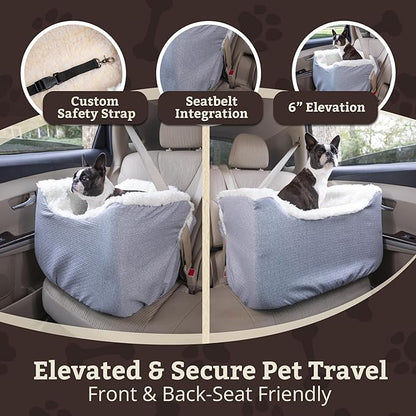 Snoozer Lookout I Dog Car Seat - Small Dog and Puppy Car Seat, Booster Bed for Small &amp; Medium Size Pets up to 25 Lbs, Sherpa Lining, Elevated, Washable, Safe for Travel - Medium, Stone Diamond
