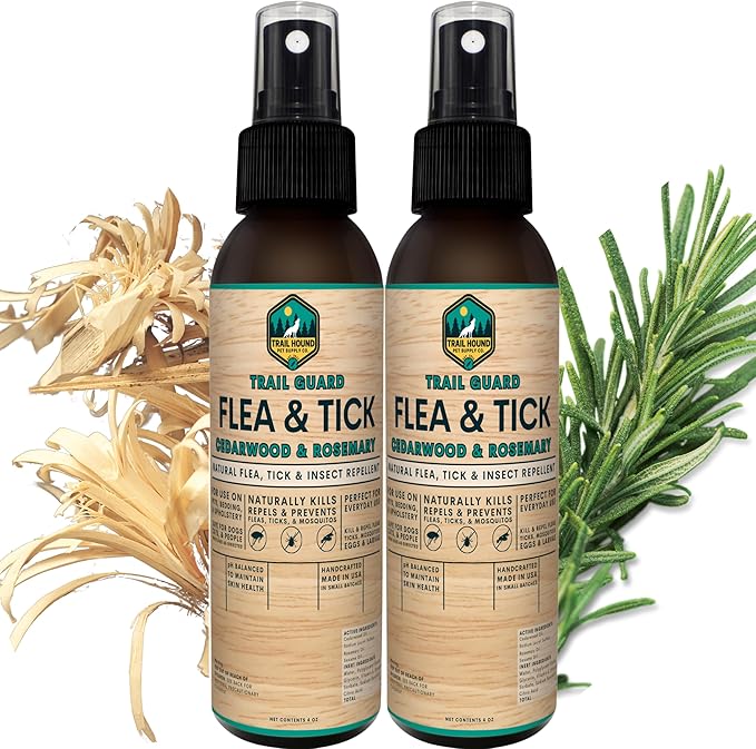 Trail Guard Natural Extra Strength Insect, Flea and Tick Spray for Dogs, Cats, People &amp; Home (2Pack 4oz, Cedarwood &amp; Rosemary)