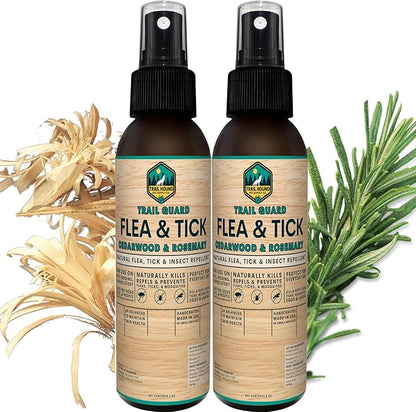 Trail Guard Natural Extra Strength Insect, Flea and Tick Spray for Dogs, Cats, People &amp; Home (2Pack 4oz, Cedarwood &amp; Rosemary)