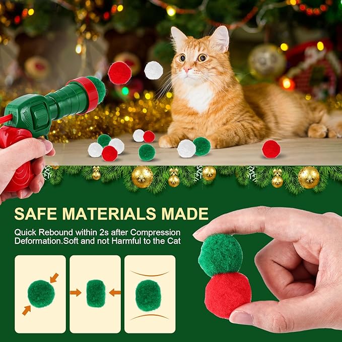 Cat Toy Set (2+60) - Pom Pom Balls &amp; Launchers, Interactive Enrichment Toys