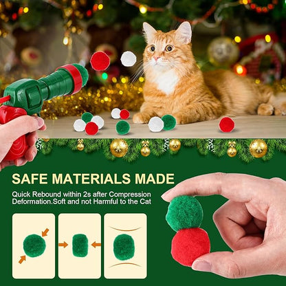 Cat Toy Set (2+60) - Pom Pom Balls &amp; Launchers, Interactive Enrichment Toys