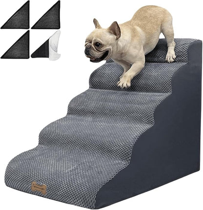 5-Step Dog Stairs for 30 Inch High Beds &amp; 20-30 Inch Couch Bed, Non-Slip Balanced Indoor Pet Ramp Stairs for Small Old Large Dogs Cats to Get on Bed 30D