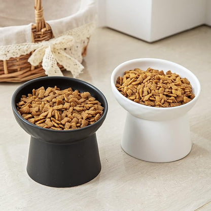 4 Pcs Small Ceramic Raised Cat Bowls, Tilted Elevated Food or Water Bowls, Stress Free, Backflow Prevention, Dishwasher and Microwave Safe, Lead &amp; Cadmium Free(4pc White)