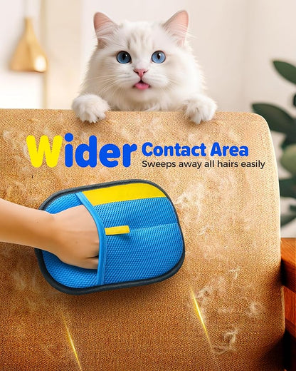2025 Thickened Electrostatic Pet Hair Removal Gloves (2 Pcs) - Reusable Strong Grooming Gloves for Cats &amp; Dogs, Hair Remover for Couch, Furniture, Carpet, Car Seats &amp; Clothing (Blue)