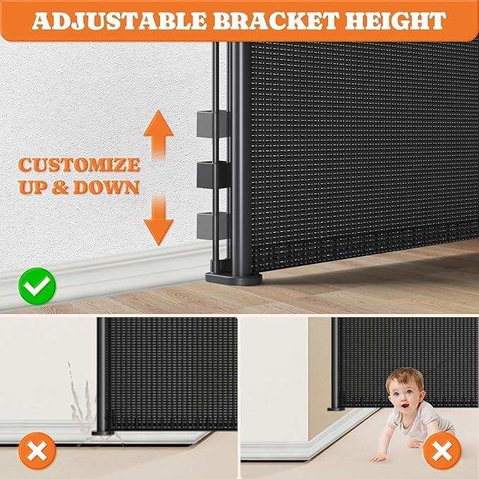 Extra Tall Retractable Baby Gates: 51" Tall Pet Gate, Extend up to 120" Wide, Mesh Baby Gate with Support Rods Jump-Proof Design for Cats &amp; Large Dogs High Dog Cat Door Indoor Outdoor, Black