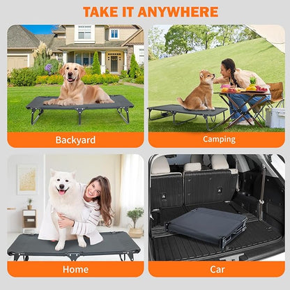 Elevated Dog Bed for Large Pet with No-Slip Feet, Foldable Portable Washable Raised Bed for Indoor&amp;Outdoor Camping Dog Cot, with Cooling Waterproof Breathable Mesh (Medium, Black-Textilene)