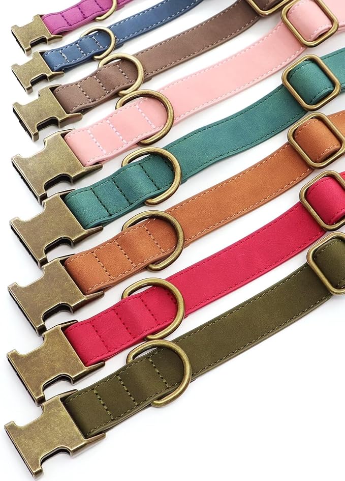 Didog Soft PU Leather Dog Collar, Stylish Quick Released Dog Collar for Large Dogs, Easy Clean Adjustable Pet Collar for Daily Walking, Green, L Fit 15-23" Neck