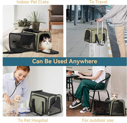 Petsfit Top Load Expandable Dog Carrier for Small Dog, Medium Cat, Or 2 Small Cats with Comfy Pad, Escape Proof, Easy Storage, Washable, Fit for Vet Visit and Outdoor, 19"X12" X12", Green