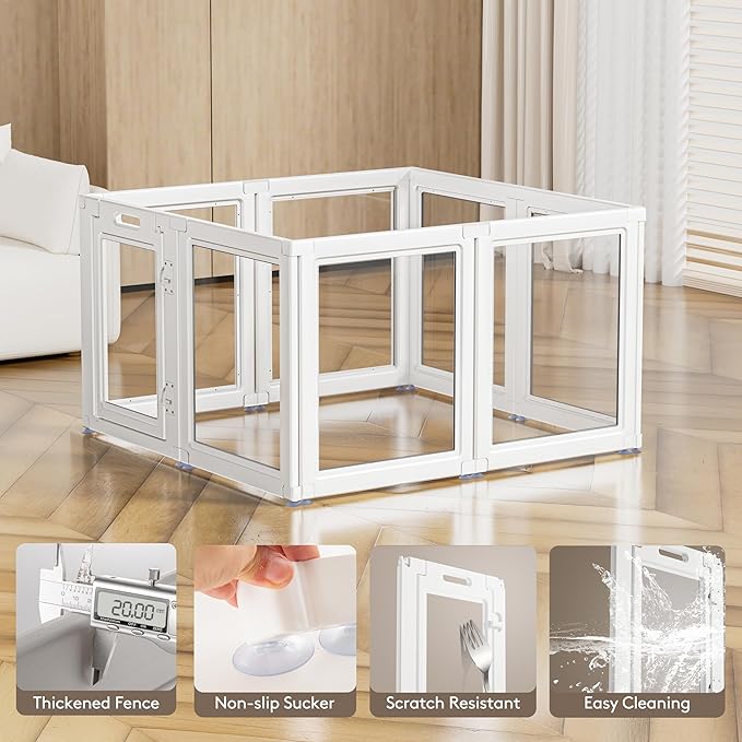 Clear Acrylic Dog Playpen Transparent Dog Playpen Indoor, Easy Assemble Clear Pet Pen for Puppy Bunny Cat Pig, Sturdy &amp; Easy Cleaning Plastic Dog Puppy Fence (23.6" H, 8PCS)