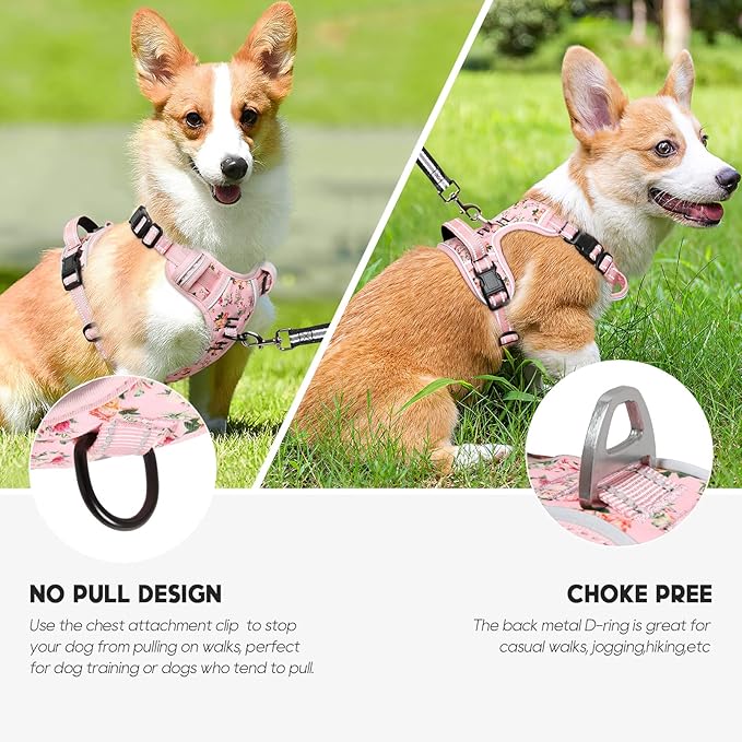Timos No Pull Dog Harness, Release at Neck Reflective 3 Snap Buckles Adjustable No Choke Pet Vest with Front &amp; Back 2 Leash Clips, Soft Padded Control Training Handle for Small Medium Large Dogs