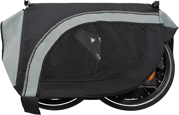 Blue-Grey Large Folding Bike Trailer for Dogs – Heavy-Duty Steel Frame, 66LB Capacity Pet Carrier for All-Terrain Cycling, Jogging &amp; Camping Adventures!