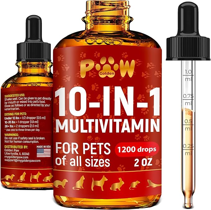 Liquid Multivitamin for Dogs – Daily Glucosamine, Vitamin B, C &amp; D3 Support – Cat Vitamins for Indoor Cats to Care for Joints &amp; HIPS, Skin &amp; Coat, and Gut – Help with Allergies &amp; UTIs – 2 Oz