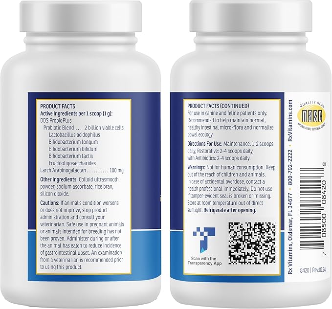 Rx Vitamins Rx Biotic - Probiotic Powder for Dogs and Cats - Cat Digestive Support &amp; Probiotic for Dogs Gut Health - Dog Probiotics for Digestive Health - 1.25oz