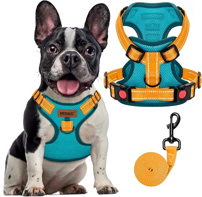 MIDOG No-Pull Dog Harness | Adjustable &amp; Reflective Pet Harness Leash Set for Small Medium Large Dogs Walking, Training| No Choke, Front Clip, Soft Padded Vest with Easy Control Handle - Blue, M