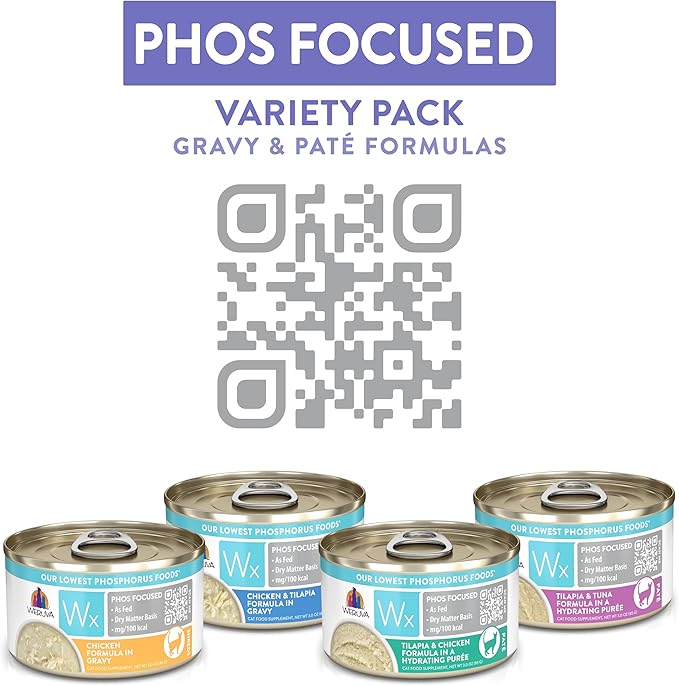 Weruva Wx Phos Focused, Pate &amp; Gravy Formulas Variety Pack, 3oz Can (Pack of 12)