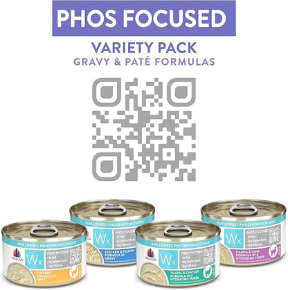 Weruva Wx Phos Focused, Pate &amp; Gravy Formulas Variety Pack, 3oz Can (Pack of 12)