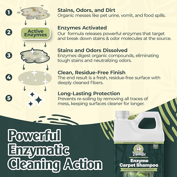 Sprinkle &amp; Sweep Enzyme Carpet Shampoo (32oz) - Carpet Cleaner Solution to Eliminate Tough Stains &amp; Neutralize Odors at the Source - Car, Furniture, Carpets &amp; Rug Cleaner - Use with All Machines